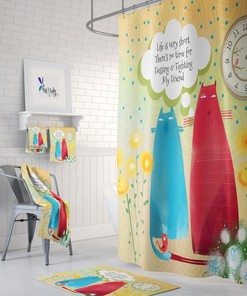 Cat Shower Curtain, Optional Towel And Bath, No Time For Fussing