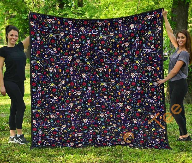 Cat Sugar Skull Quilt With Pillowcase Option