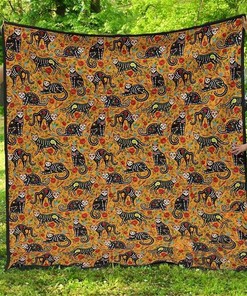 Cat Sugar Skull Yellow Quilt