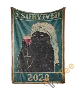 Cat Wine I Survived Sherpa Fleece Blanket Gifts for Family, for Couple
