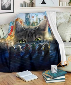 Cat and Lego Fleece Fan Gift Sherpa Fleece Blanket Gifts for Family, for Couple
