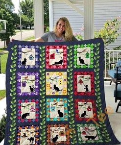 Cat-Windows Leaf Quilt Blanket Bedding Set