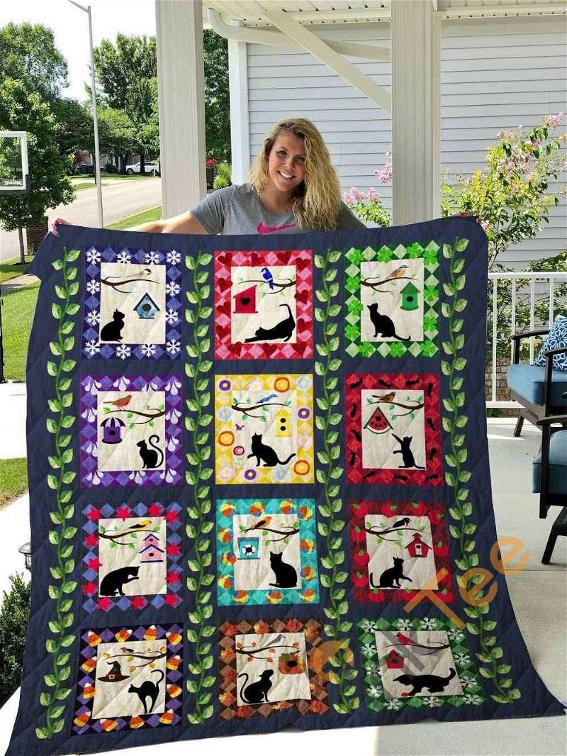 Cat-Windows Leaf Quilt Blanket Bedding Set