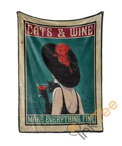 Cats And Wine Make Fine Sherpa Fleece Blanket Gifts for Family, for Couple