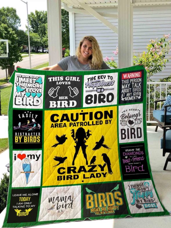 Caution Area Patrolled By Crazy Bird Lady Quilt Blanket Bedding Set