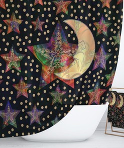 Celestial Boho Shower Curtain, Good Moon Bathroom Decor
