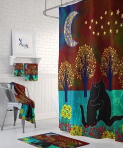 Celestial Cats Bathroom Decor, Shower Curtain, Bath Mat, Towels
