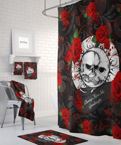 Celestial Skull Shower Curtain, Gothic Bathroom Decor, Red and Black Shower Curtain