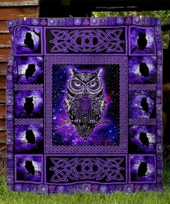 Celtic Owl With Purple Night Pattern Quilt Blanket