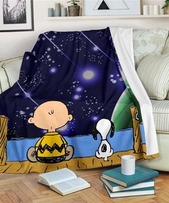 Charlie And Snoopy Staring Into Night Sky Sherpa Fleece Blanket Gifts for Family, for Couple