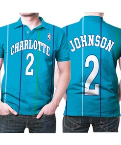 Charlotte Hornets Larry Johnson #2 Legend Player Nba Hardwood Classics Teal 2019 Jersey Style Gift For Hornets Fans Polo Shirt
