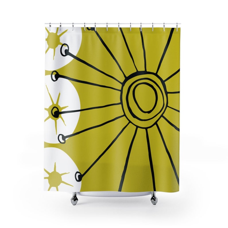 Chartreuse Black And White Shower Curtain Christmas Gift Retro Mid Century Modern Shower Curtain Decor - Image 2