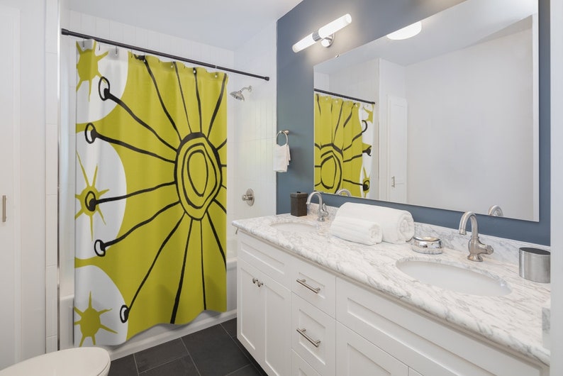 Chartreuse Black And White Shower Curtain Christmas Gift Retro Mid Century Modern Shower Curtain Decor - Image 3