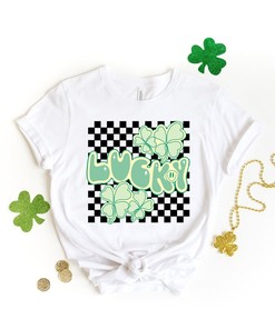 Checkered Lucky St Patrick Day Shirt, Happy Go Lucky Rainbow, Shamrock Shirt, St.Pattys Shirt, Irish Shirt, Shenanigans Drinking Shirt, Family Tee