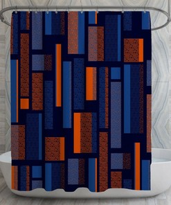 Checkered Shower Curtains, Modern Geometric Shower Curtain, Blue and Orange Decor, Dark Bathroom, Urban Bath Decor