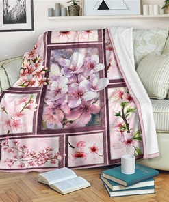 Cheery Flower Blossom Flower Lover Sherpa Fleece Blanket Gifts for Family, for Couple