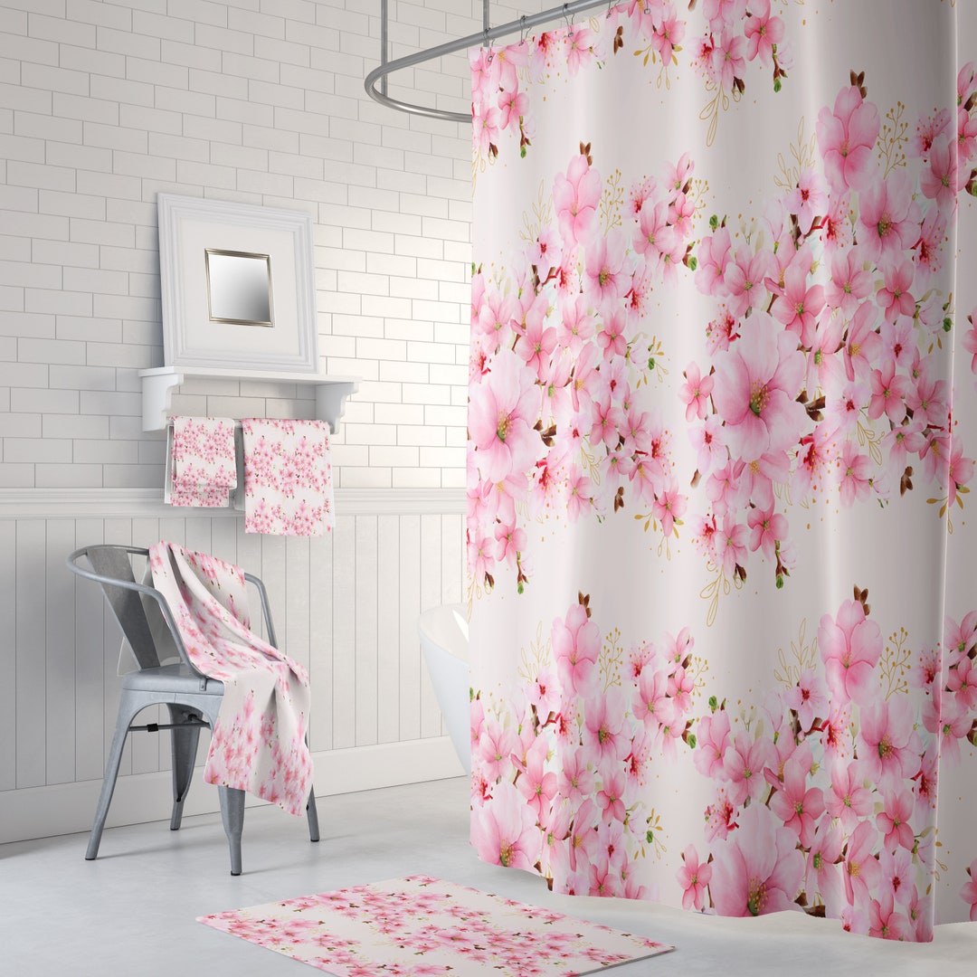 Cherry Blossom Shower Curtain With Optional Towels And Bath Mat