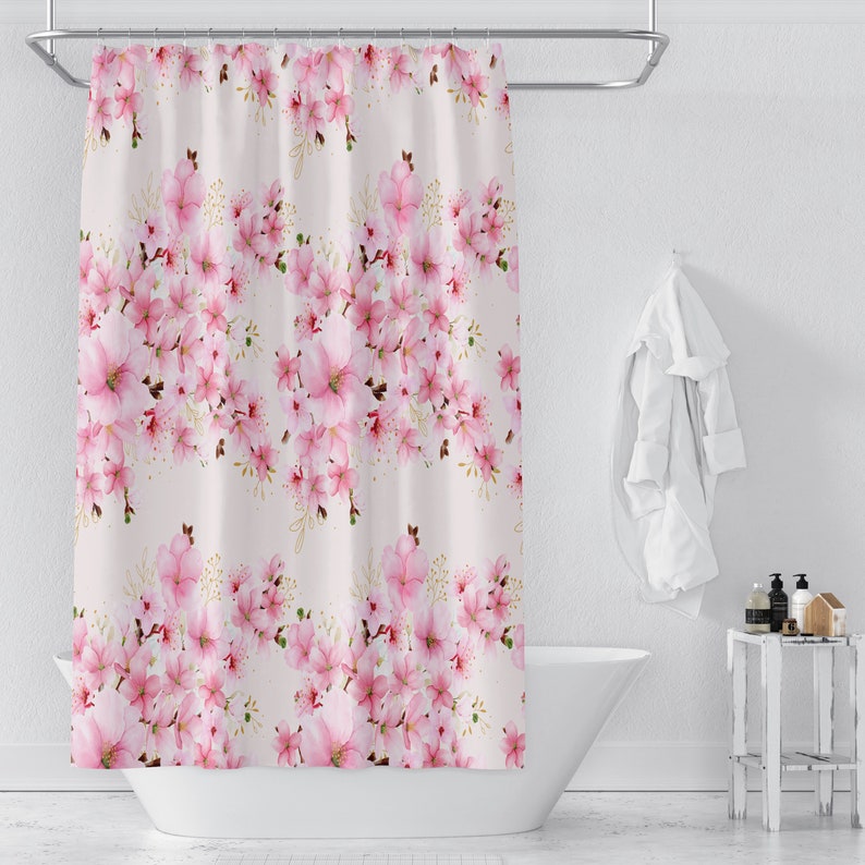 Cherry Blossom Shower Curtain With Optional Towels And Bath Mat - Image 2