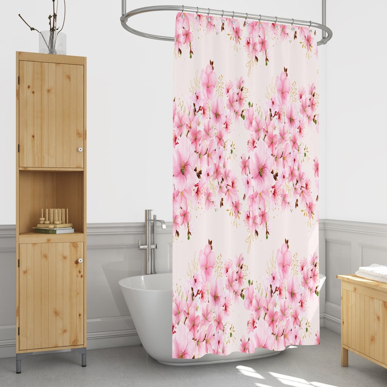 Cherry Blossom Shower Curtain With Optional Towels And Bath Mat - Image 4