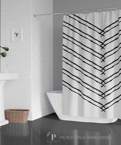 Chevron Shower Curtain, Black And White Boho Bath Curtain With Abstract Pattern Design, Modern Bohemian Bathroom Decor