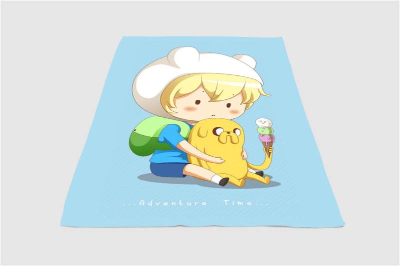 Chibi Adventure Time Sherpa Fleece Blanket Gifts for Family, for Couple