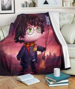 Chibi Harry Potter Funny Movies Sherpa Fleece Blanket Gifts for Family, for Couple