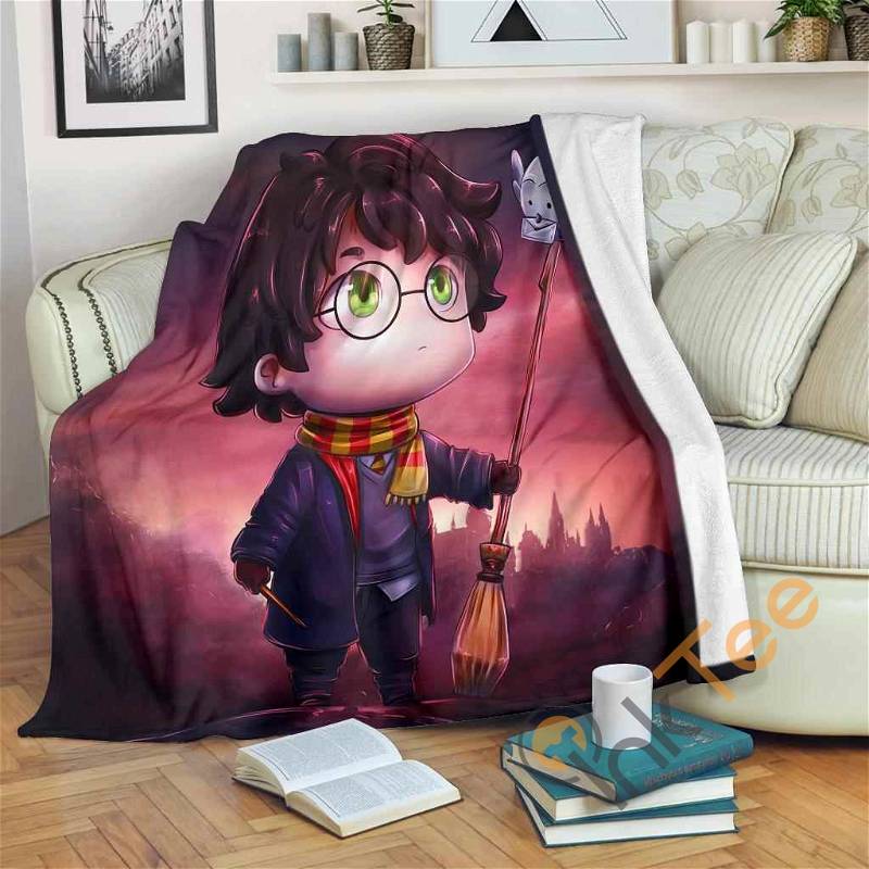 Chibi Harry Potter Sherpa Fleece Blanket Gifts for Family, for Couple