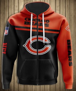 Chicago Bears 3D Skull Hoodie Pullover Zip Hoodie for Fans