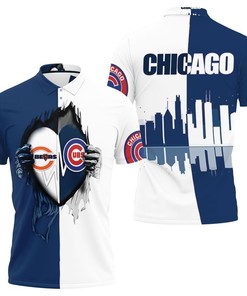 Chicago Bears And Chicago Cubs Heartbeat Love Ripped 3d Polo Shirt Jersey All Over Print Shirt 3d T-shirt