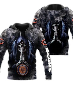 Chicago Bears Hoodie 3D Zip Hoodie Death Smoke Graphic Gifts for Fans