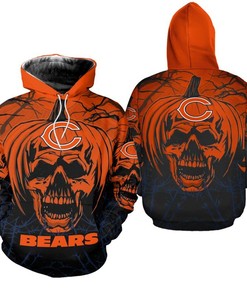 Chicago Bears Hoodie Halloween Pumpkin Skull Print Zip Hoodie