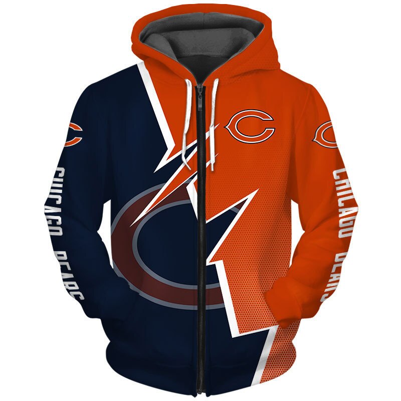 Chicago Bears Hoodie Zigzag Graphic Zip Hoodie Gift for Fans - Image 3