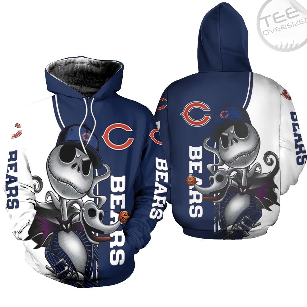 Chicago Bears Jack Skellington And Zero 3D Hoodie