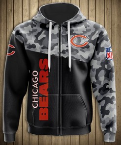 Chicago Bears Military Hoodie 3D Zip Hoodie 3D Zip Hoodie Long Sleeve New Season