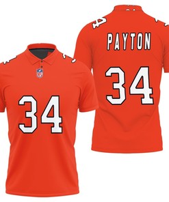 Chicago Bears Walter Payton #34 Nfl Great Player American Football Team Custom Game Orange Polo Shirt