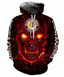 Chicago Blackhawks Halloween Hoodie 3D Skulls Pullover Nhl
