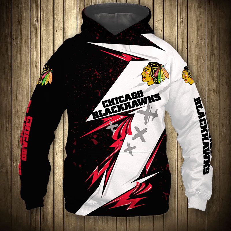 Chicago Blackhawks Hoodie 3D Thunder Design Pullover Nhl - Image 3