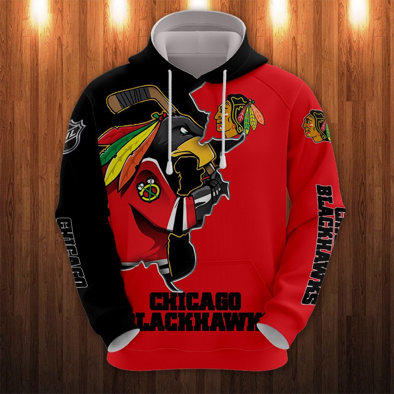 Chicago Blackhawks Hoodie 3D Zip Hoodie 3D Cartoon Graphic Zip Hoodie for Fan