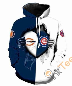 Chicago Cubs Chicago Bears Ripped Heart Hoodie 3d