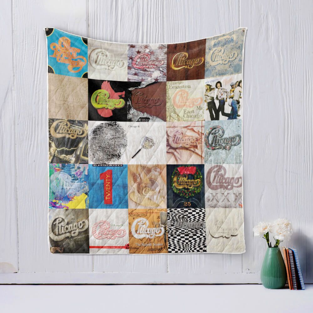 Chicago Typography Designs Quilt Blanket Bedding Set