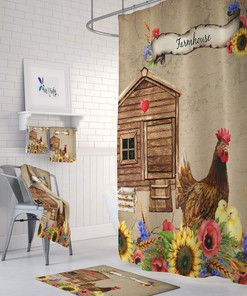 Chicken Farmhouse Shower Curtain For Bathroom
