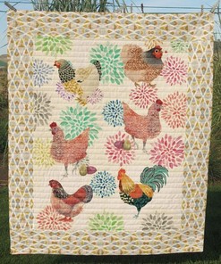 Chicken On Floral Yard Quilt Blanket Bedding Set