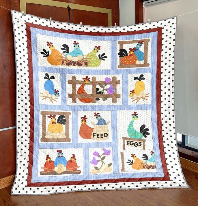 Chicken Party Illustration Quilt Blanket Bedding Set