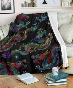 Chinese Dragon Pattern Sherpa Fleece Blanket Gifts for Family, for Couple