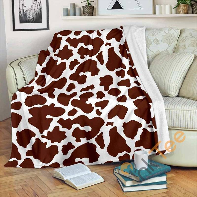 Chocolate Brown And White Cow Sherpa Fleece Blanket Gifts for Family, for Couple