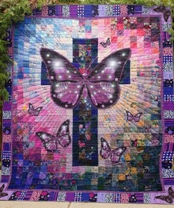 Christian Butterfly Patchwork Quilt Blanket Bedding Set