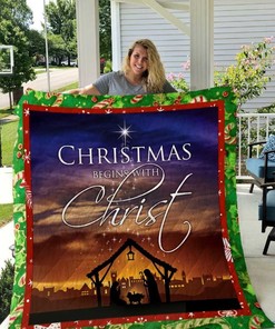 Christmas Begins With Christ Christmas Lo Quilt Blanket Bedding Set
