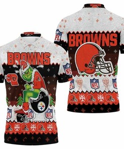 Christmas Cleveland Browns Grinch In Toilet Christmas Knitting Patt Jersey 3D All Over Print Polo Shirt
