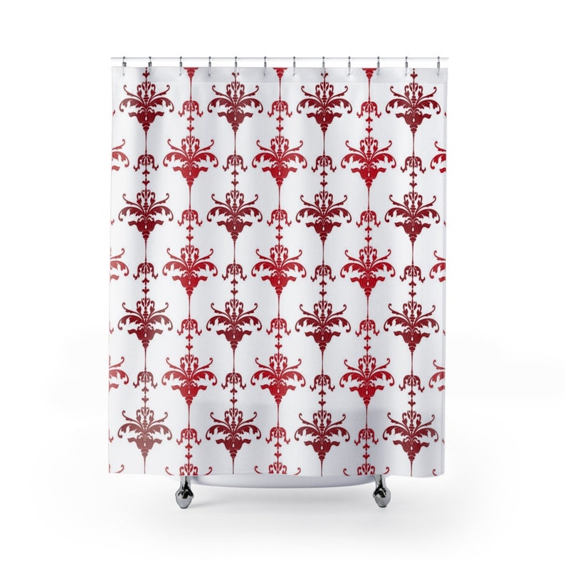 Christmas Damask Shower Curtain, Faux Textured, Christmas Gift For Home, Shower Curtain, Retro Bathroom Accessories, Home Gift, Tub Curtain - Image 2