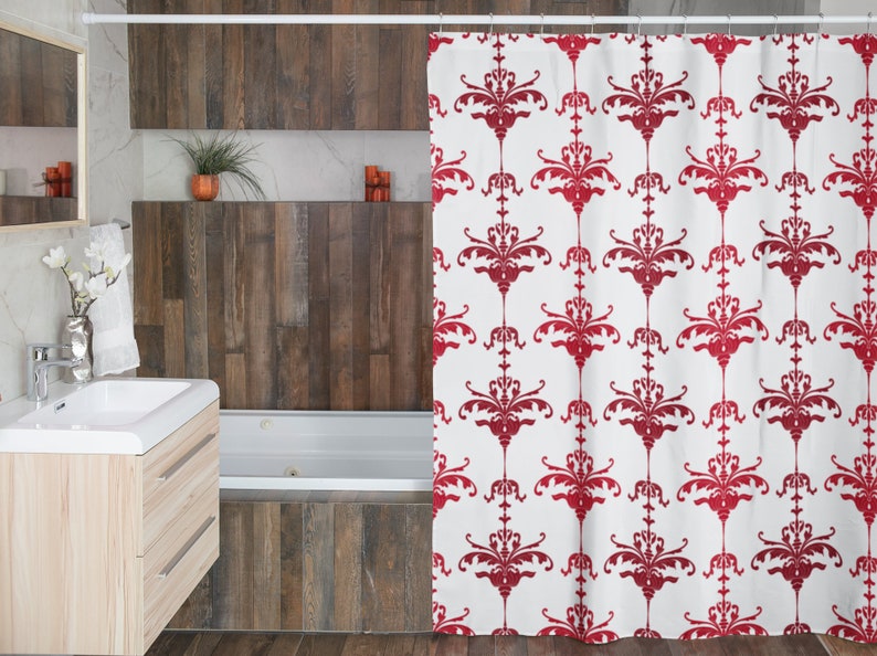 Christmas Damask Shower Curtain, Faux Textured, Christmas Gift For Home, Shower Curtain, Retro Bathroom Accessories, Home Gift, Tub Curtain - Image 4